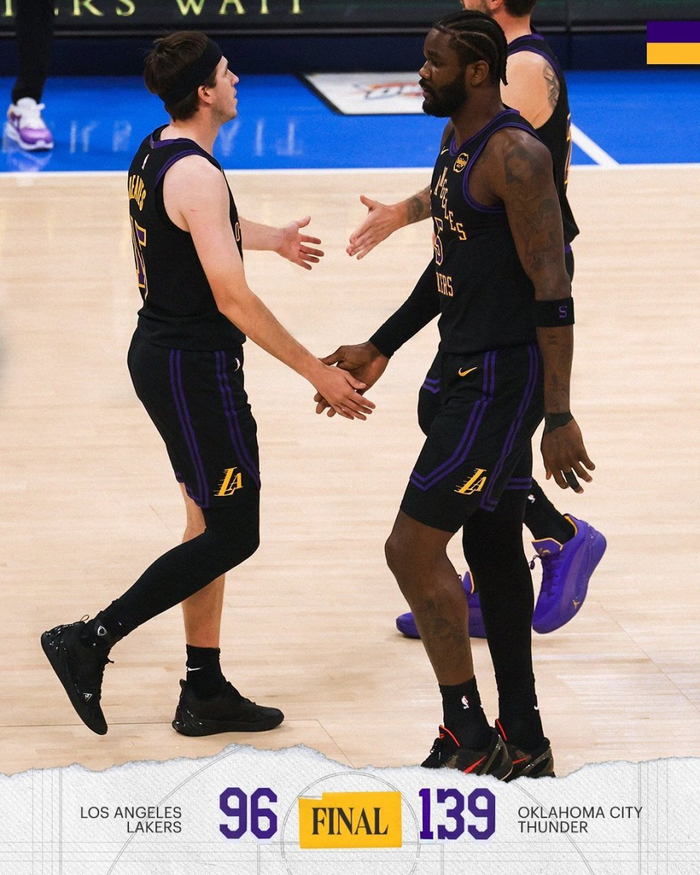 湖人惨败雷霆43分 詹姆斯正负值生涯第二低